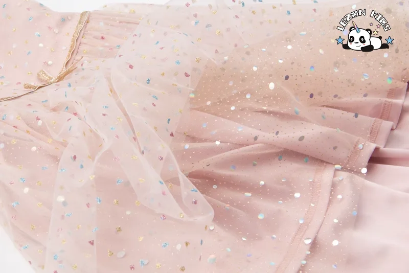 LEZONKIDS - New Design Butterfly Gauze Dress V Neck Colorful Foil Print Mesh Sweet Girls Dresses